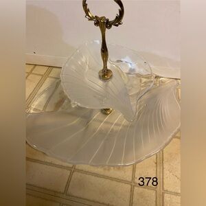 Elegant vintage Two-Tier frosted Glass Serving Tray